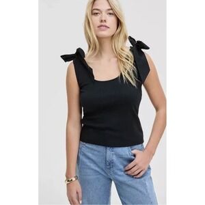 NEW‎ French Connection Women's Bow Shoulder Tank Black Large